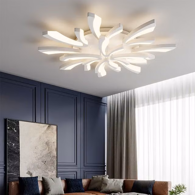 Livingandhome V-Shaped Dimmable LED Flush Ceiling Light in Silver and White, 120W