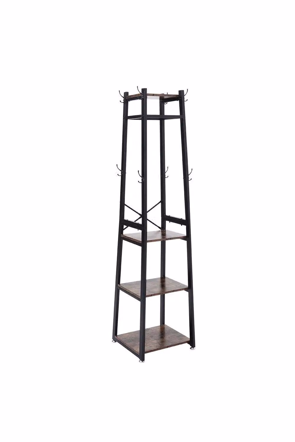 H&O Direct Industrial Style 4 Tier Metal Clothing and Hat Rack with Clothes Rail in Brown – 2