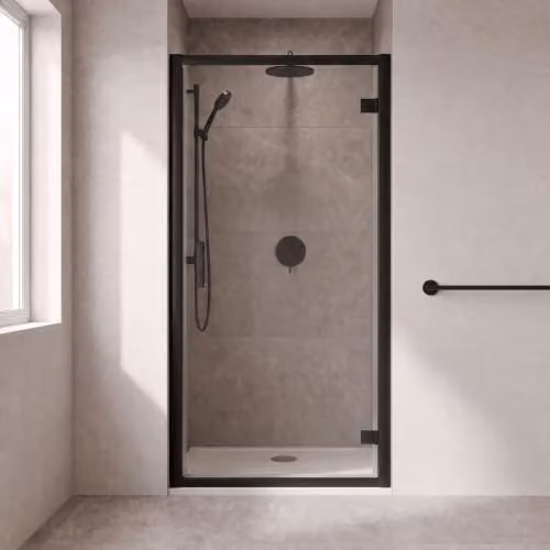 Balterley Hinged Shower Door with 6mm Clear Glass in Polished Black, W: 76 cm, H: 190 cm – 2