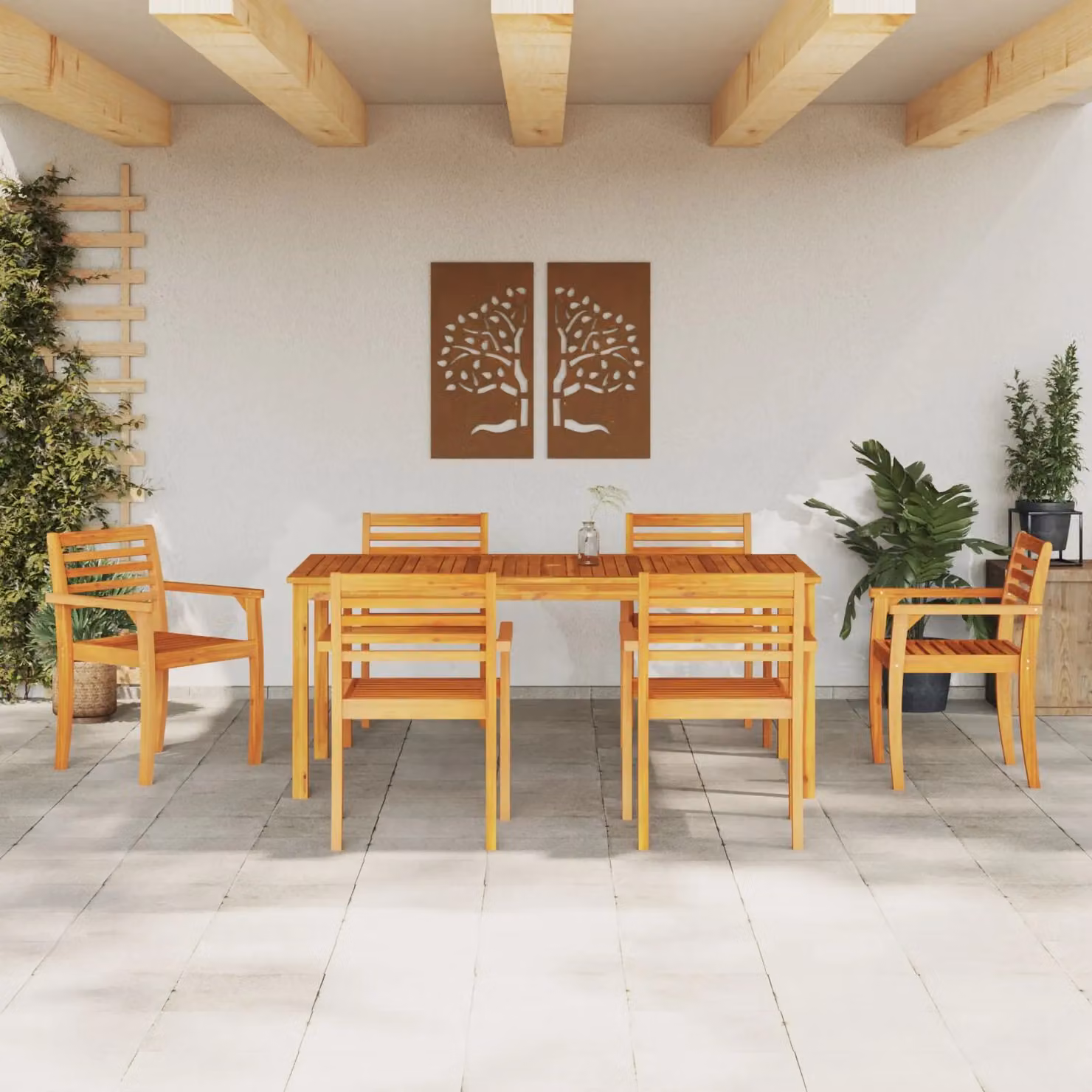 Berkfield Home 7-Piece Modern Acacia Wood Garden Dining Set in Brown – 3