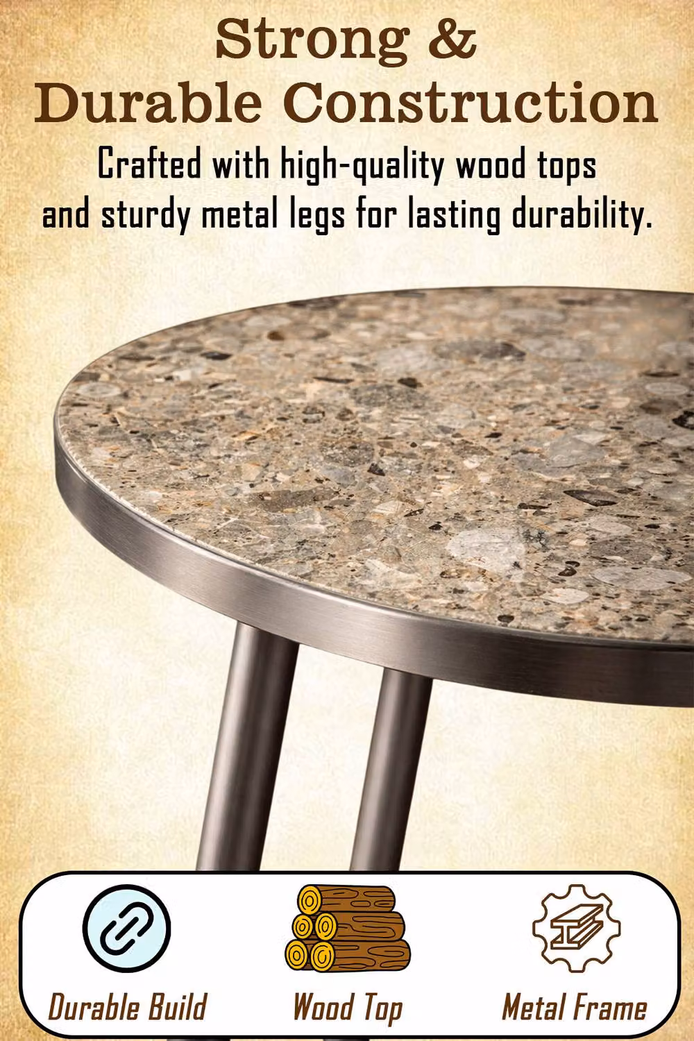 Hygrad Built to Survive Set of 3 Round Wood and Metal Nesting Tables in Grey – 3
