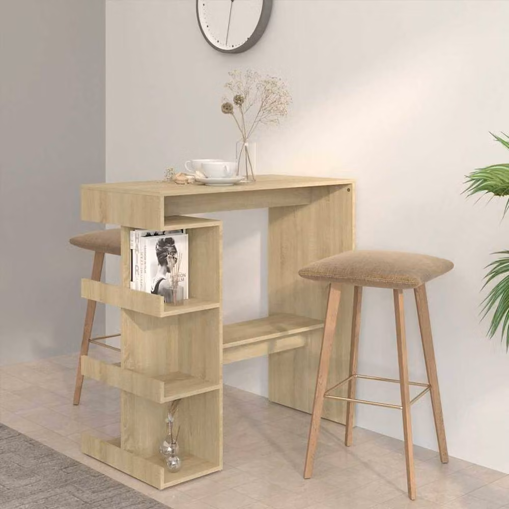 Berkfield Home Bar Table with Storage Rack in Sonoma Oak and Beige, W/D/H: 100 x 50 x 101.5 cm – 2