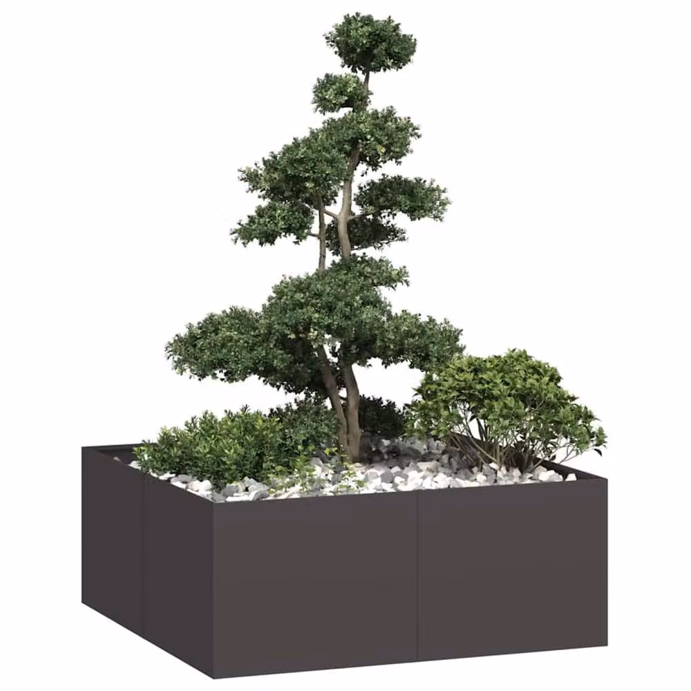 Berkfield Home Steel Planter in Black, W/D/H: 100 x 100 x 40 cm – 2