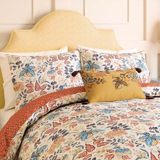 Sanderson Madagascar Double Duvet Cover and Pillowcase Set, Red and Pink Floral Cotton, 140 x 200 cm