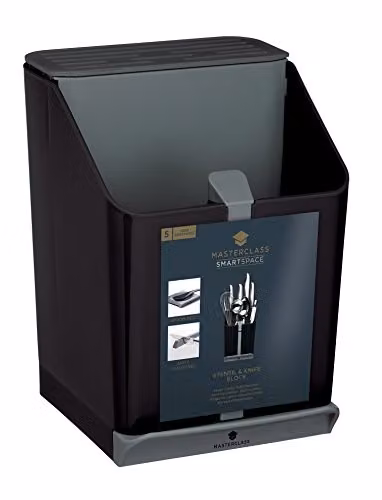 MasterClass Smart Space All-in-1 Knife Block and Utensil Holder with Ceramic Knife Sharpener, Black/Grey, W: 15.5 cm, D: 14.5 cm, H: 20.5 cm – 2