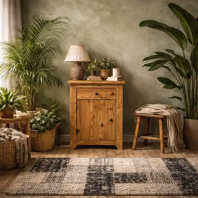 Wyld Haus Tralee Rustic Waxed Pine Bedside Cabinet in Brown, W/D/H: 39 x 53 x 65 cm