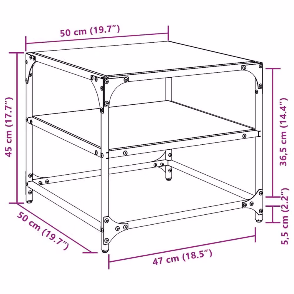 Berkfield Home Set of 2 Square Coffee Tables with Black Glossy Glass Tops and Steel Legs, W/D/H: 50 x 50 x 45 cm – 7