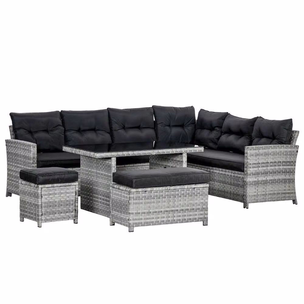 Wyld Haus Sakale 9 Seater Garden Sofa Set in Mixed Grey Rattan with Glass Coffee Table – 2