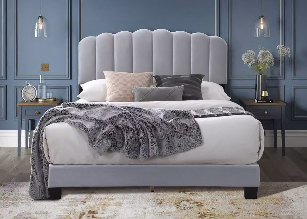 Bed Factory Direct Lunar Grey Velvet Upholstered King Size Bed Frame W/D/H: 180 x 200 cm – 2