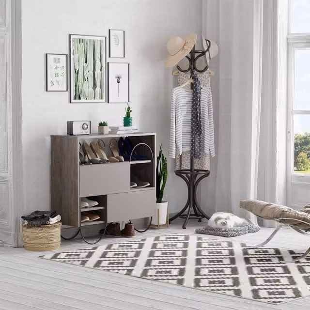 FWStyle Modern 2 Door Shoe Storage Cabinet Sideboard in Coffee Oak and Mocha