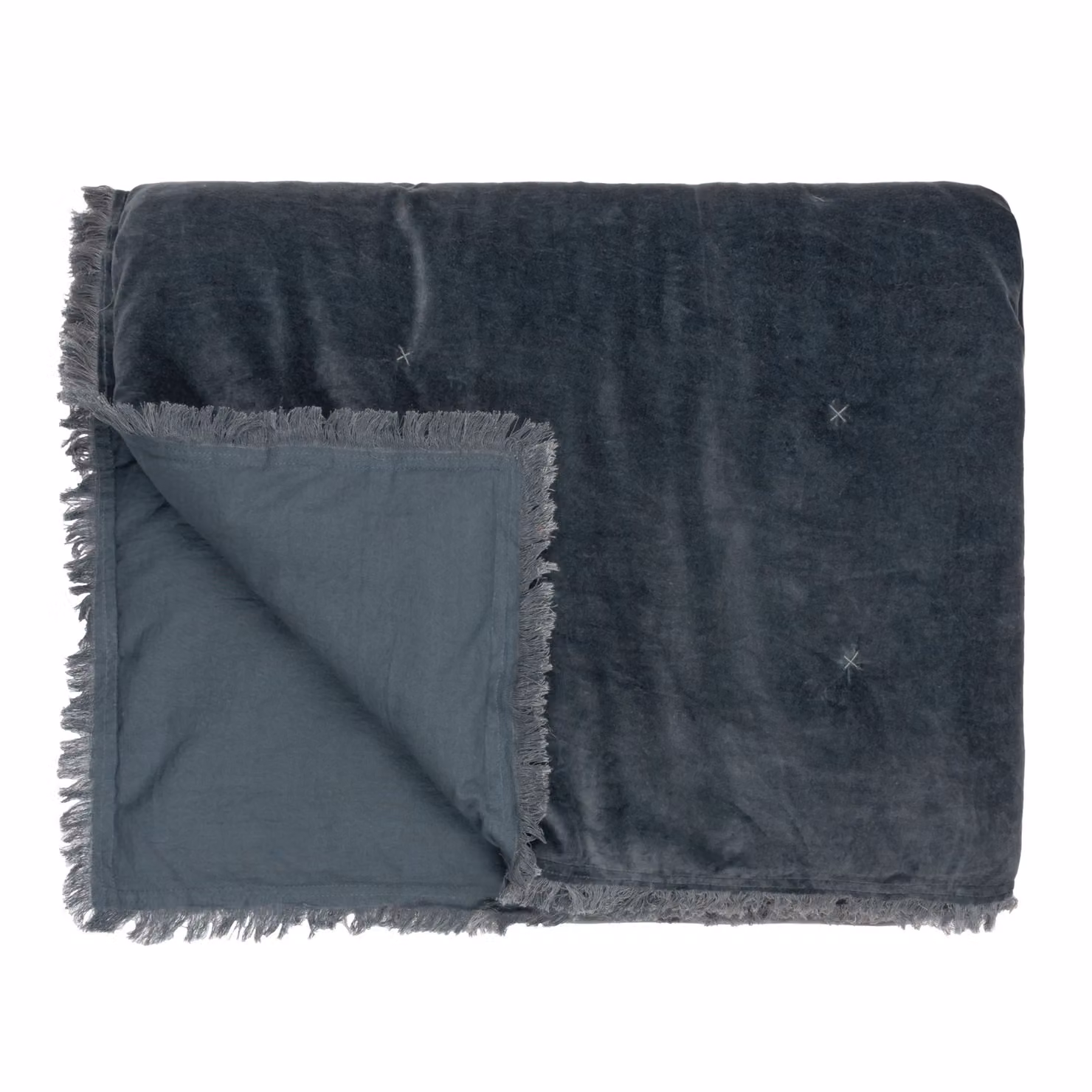 Yard Jaye Dark Blue Fringed Cotton Velvet Bedspread – 2