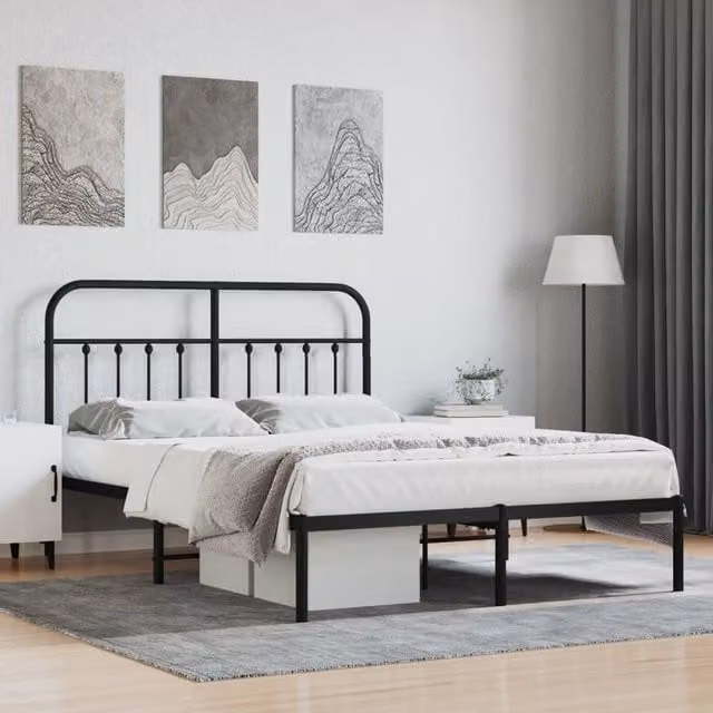 Berkfield Home Metal Bed Frame with Headboard in Black, W/D/H: 150 x 200 cm