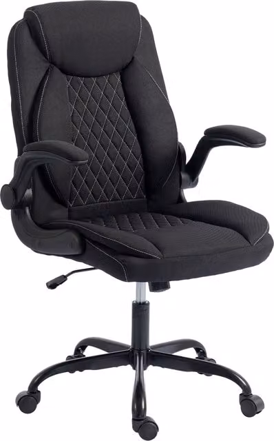 HOMCOM Black Linen-Look Executive Office Chair with Flip-Up Armrests and Thick Cushion – 1