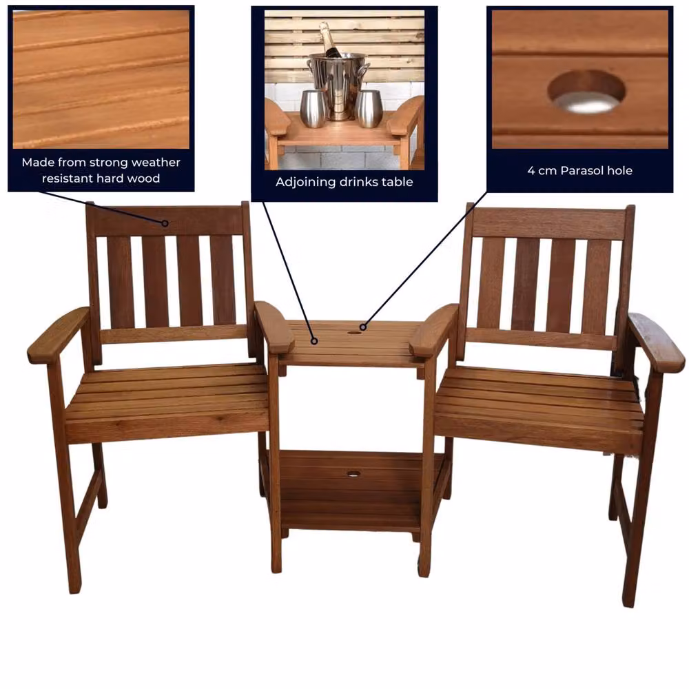 Samuel Alexander Rydal 2 Seater Wooden Love Seat and 2.7m Cream Parasol Set – 4