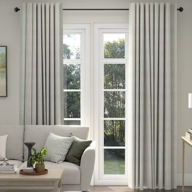 ANTE DECOR Burgess Made To Measure Blackout Cotton Stripe Curtains in Soft Grey