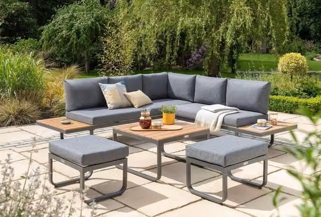 Norfolk Leisure Lifestyle Billingford Five Piece Mini L-Shape Corner Garden Set with Stone Cushions and Powder Coated Aluminium Frame