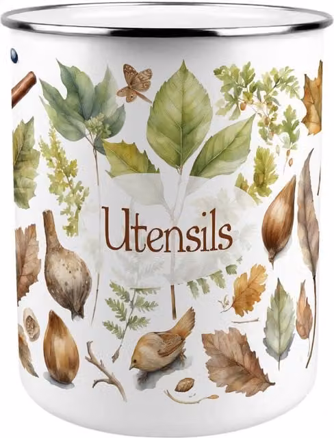 Purely Home Woodlands Kitchen Utensil Holder - Multicoloured and White