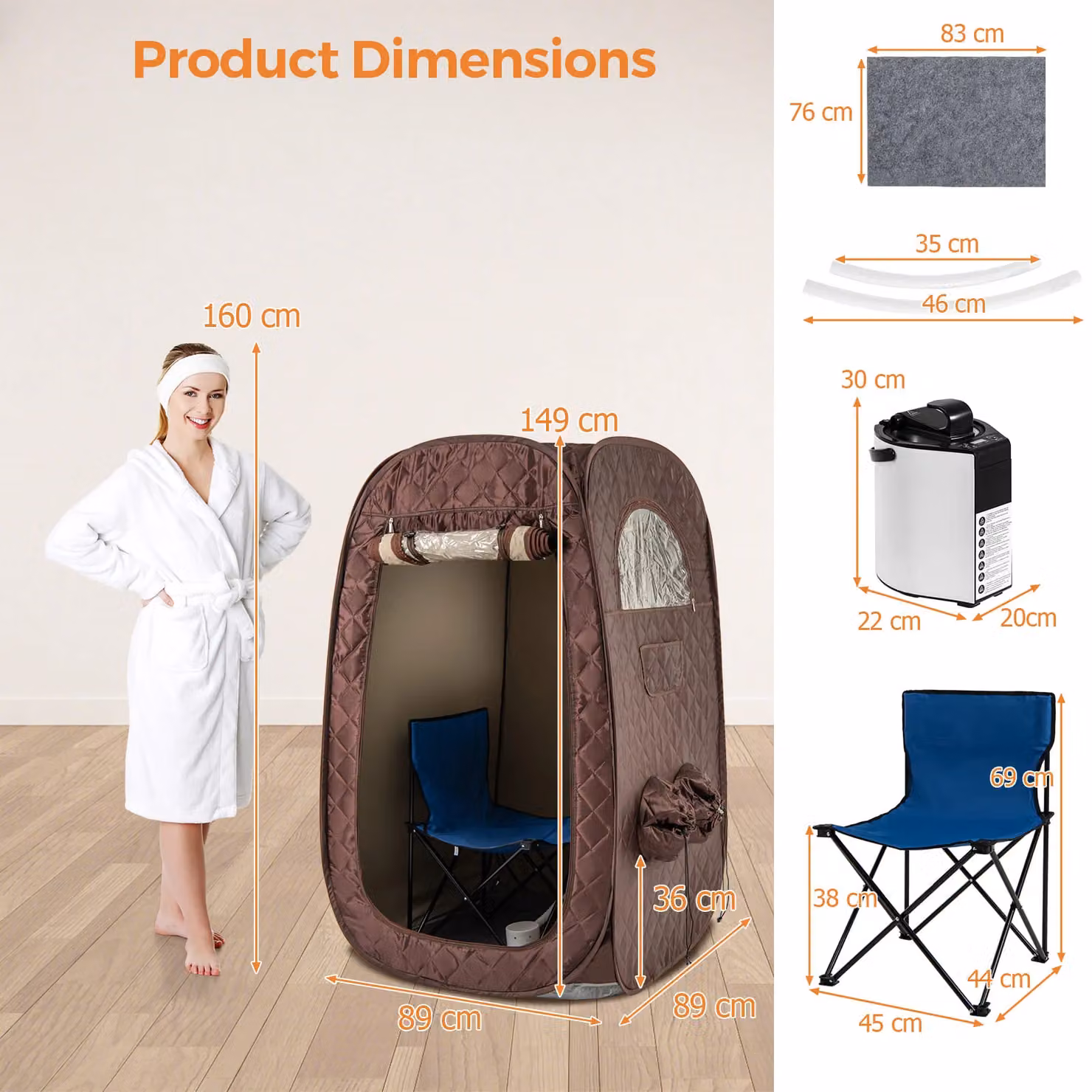 Costway Portable Steam Sauna Tent with Foldable Chair, Brown – 3