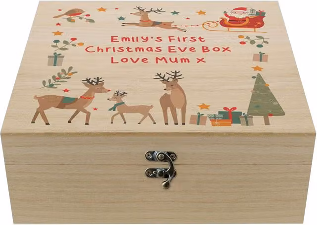 Personalised Memento Company Personalised Santa and Reindeer Christmas Eve Box in Light Brown