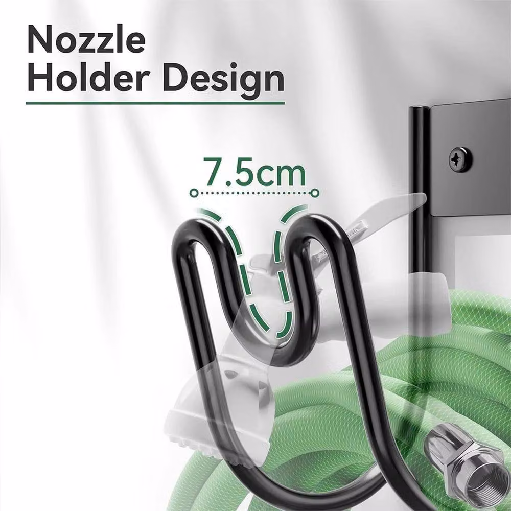 VOGREX Heavy Duty Metal Wall Mounted Garden Hose Holder Bracket in Black – 3