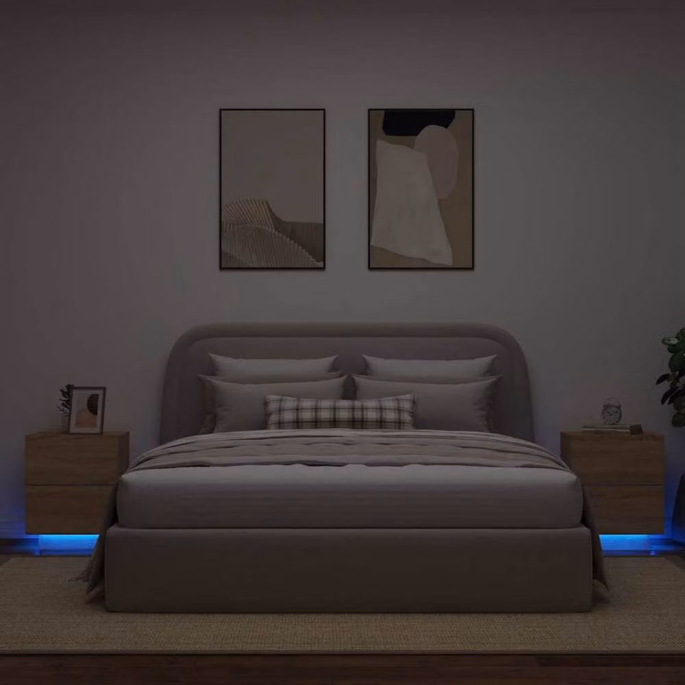 Berkfield Home Set of 2 Decorative Bedside Cabinets with Integrated LED Lights in Sonoma Oak Beige, W/D/H: 40 x 45 x 55 cm – 2