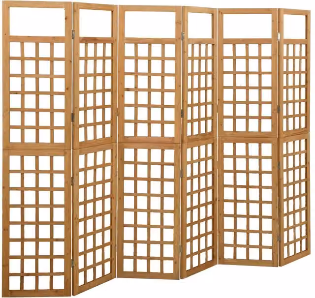 Berkfield Home 6-Panel Solid Fir Wood Trellis Room Divider in Brown, W/H: 242.5 x 180 cm – 1