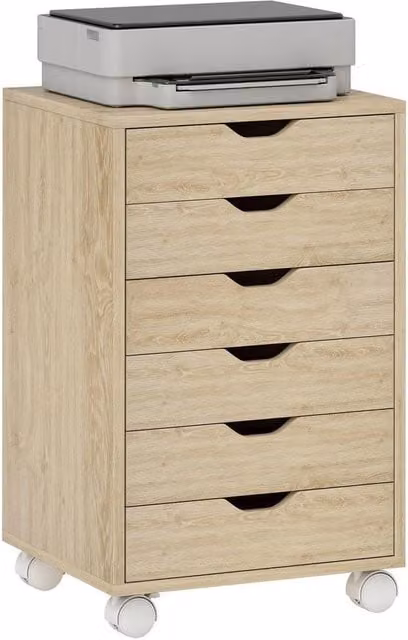 KORVIXA 6 Drawer Vertical File Cabinet with Lock and Castors in Light Oak, W/D/H: 100 x 100 x 100 cm – 1