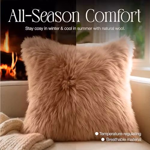 Simply Sheepskin Brown Wool Cushion, W/D/H: 45 x 45 x 45 cm – 6