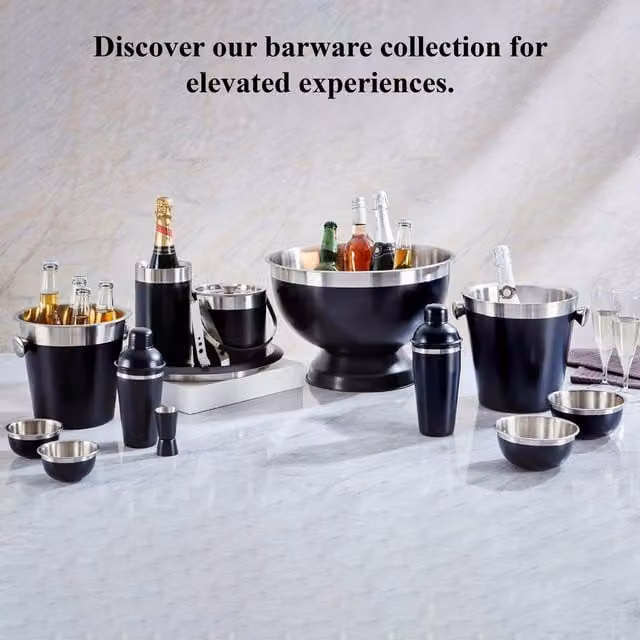 Buckingham Double-Walled Stainless Steel Ice Bucket with Lid and Tongs, 2.3 l, Black and Chrome