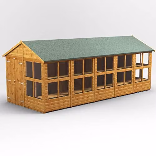 POWER Premium Apex Wooden Potting Shed with Double Doors and Toughened Glass in Brown