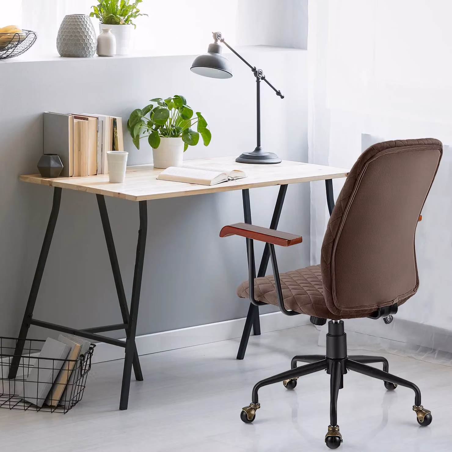 Costway Brown Velvet Swivel Rocking Leisure Chair with Adjustable Weight and Armrests for Home Office – 8