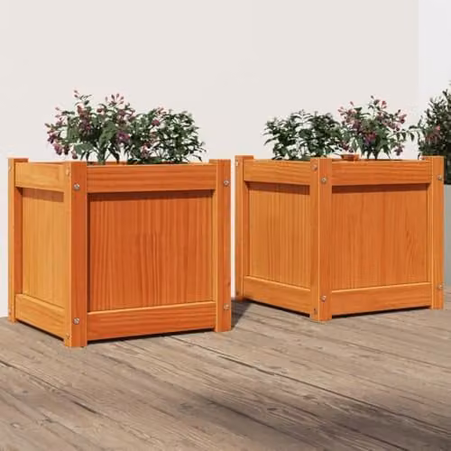 vidaXL Set of 2 Brown Solid Wood Pine Garden Planter Tubs – 2