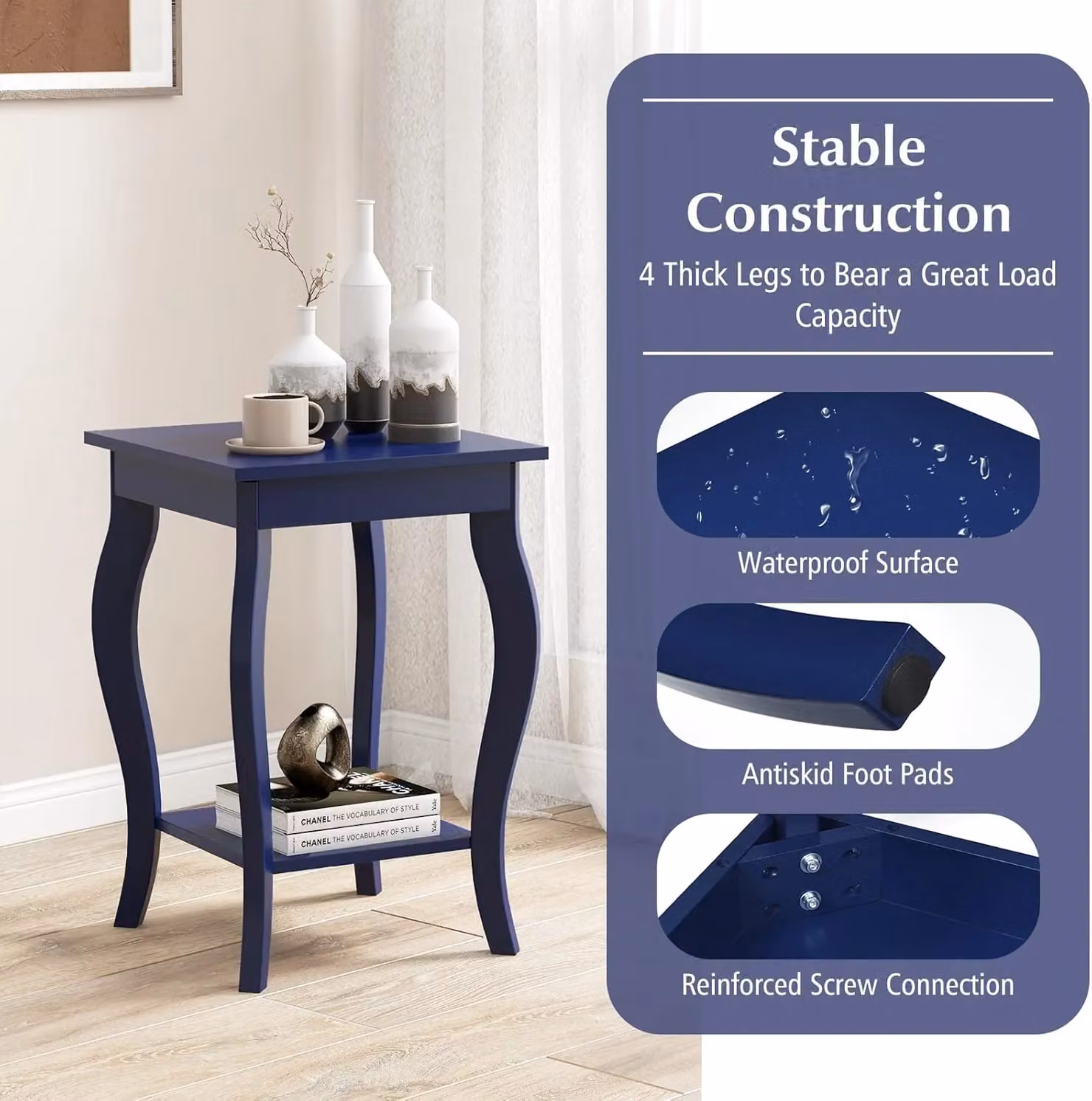Gymax Set of 2 Blue 2-Tier Modern Accent End Tables with Curved Legs – 6