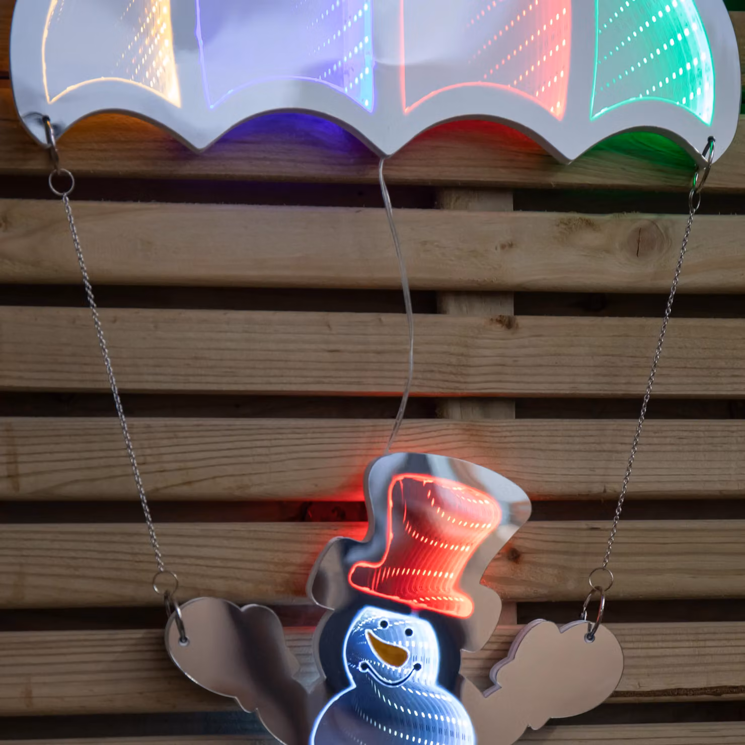Samuel Alexander Multicolour LED Infinity Christmas Hanging Parachute Light with Snowman Decoration, 60cm – 2
