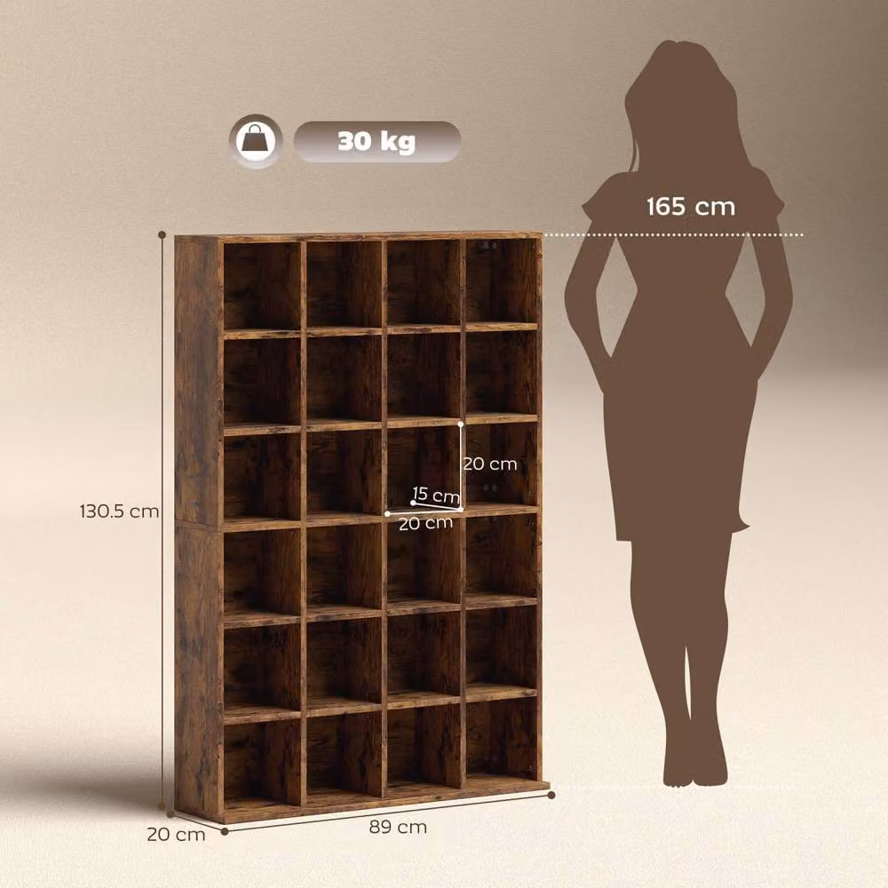 Wyld Haus Limi Rustic Brown Wooden CD and DVD Storage Cabinet with Adjustable Shelves, H: 89.0 cm, W: 32.0 cm, D: 20.0 cm – 4