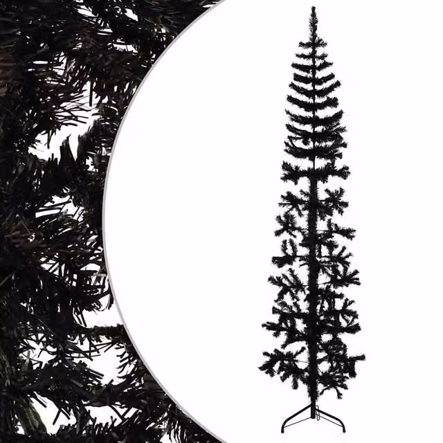 Berkfield Home Slim Artificial Half Christmas Tree with Stand, Black, Height: 180 cm