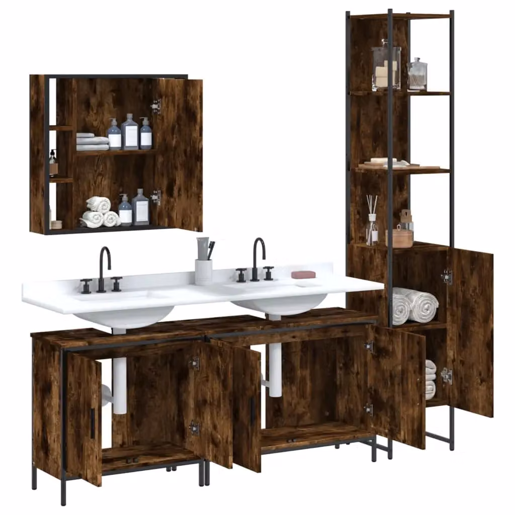 Berkfield Home 4 Piece Smoked Oak Bathroom Cabinet Set in Brown – 2