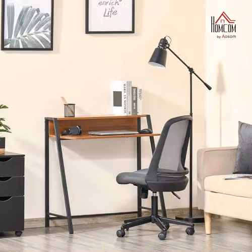 HOMCOM 2-Tier Computer Workstation with Storage Shelf, Walnut Metal Frame Writing Desk, W: 85 cm, D: 45 cm, H: 76 cm – 2