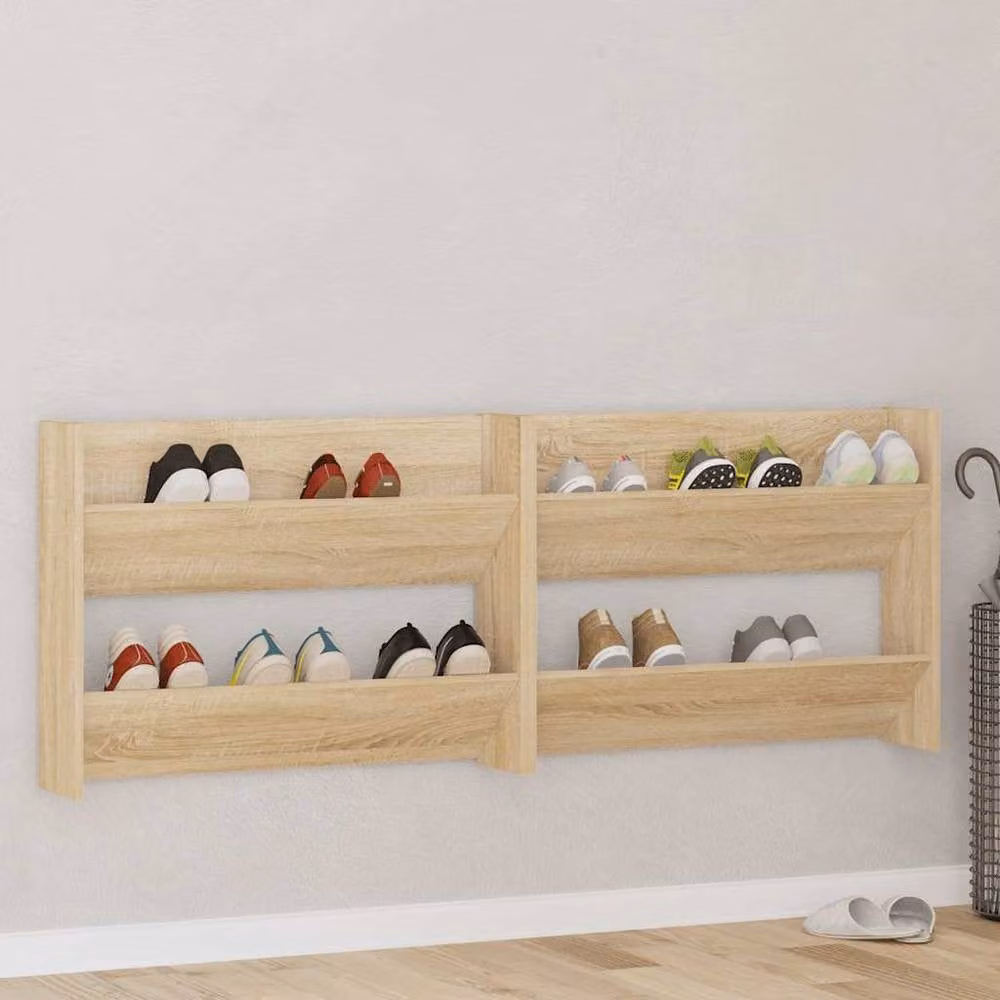 Berkfield Home Set of 2 Wall Mounted Shoe Cabinets in Sonoma Oak, Light Brown, W: 80 cm, D: 18 cm, H: 60 cm – 1