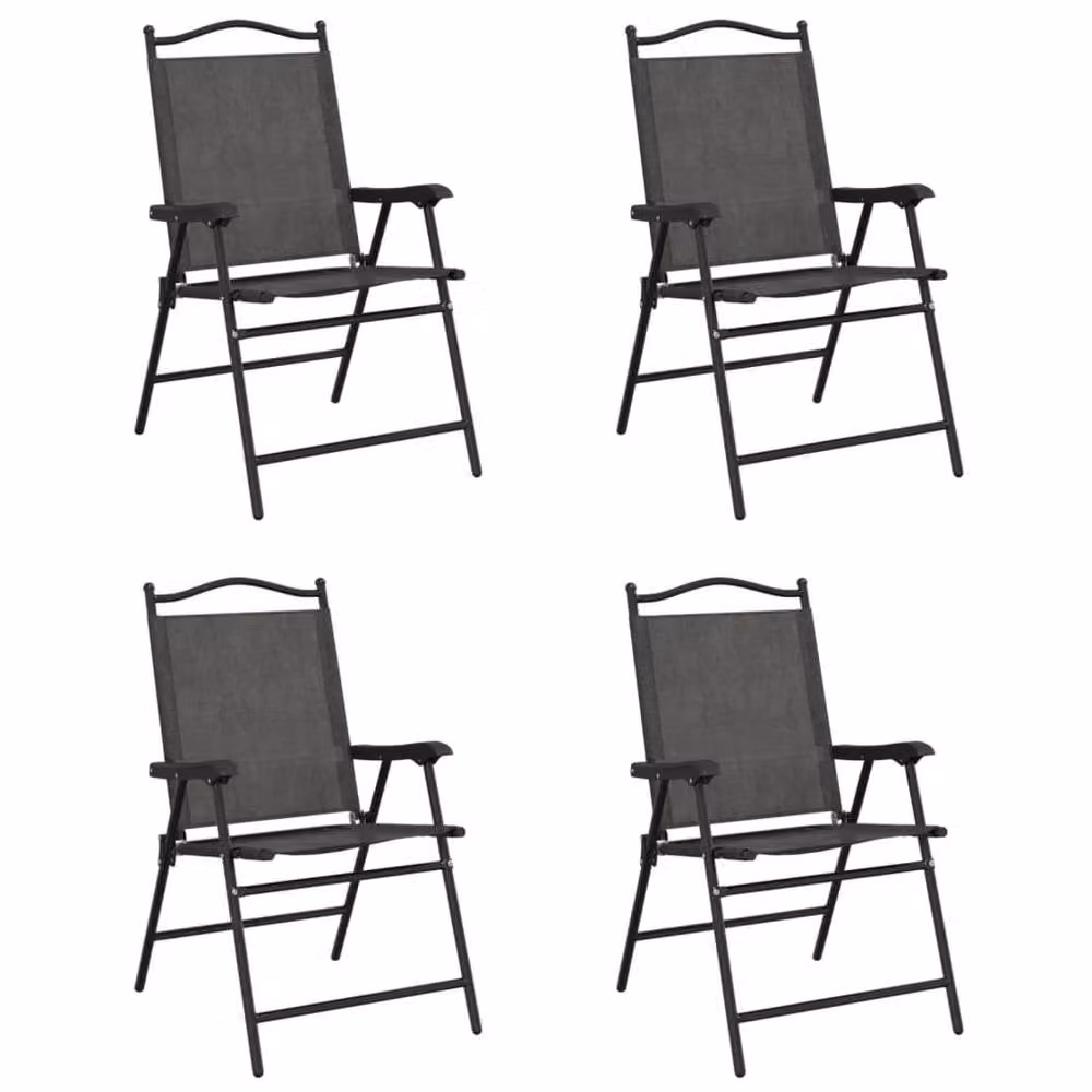 Berkfield Home Beautiful Set of 4 Folding Garden Chairs in Melange Grey Steel and Textilene – 3
