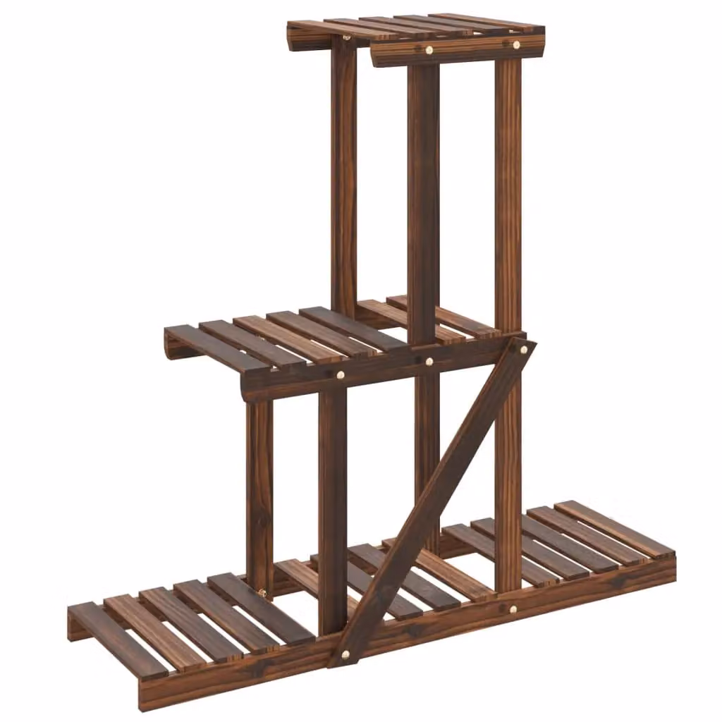Berkfield Home Retro Solid Wood Fir Flower Stand in Brown, W/D/H: 81 x 25 x 75.5 cm – 2