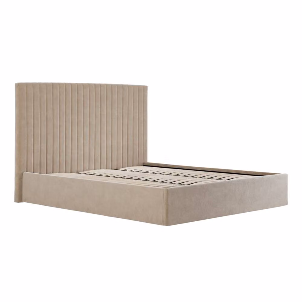 Wyld Haus Dublin Super King Ottoman Bed in Taupe Beige with Tall Ribbed Upholstered Headboard, W/D/H: 200 x 200 cm – 2
