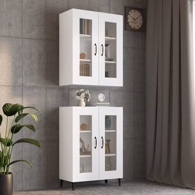 Berkfield Home White Wall Mounted Cabinet with Glass Doors and Internal Shelves W/D/H: 69.5 x 34 x 90 cm – 1