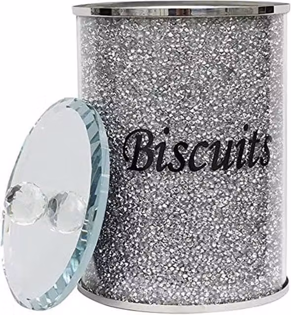 DEENZ Geometric Crushed Crystal Diamond Silver Biscuit Jar in Transparent Glass and Metal