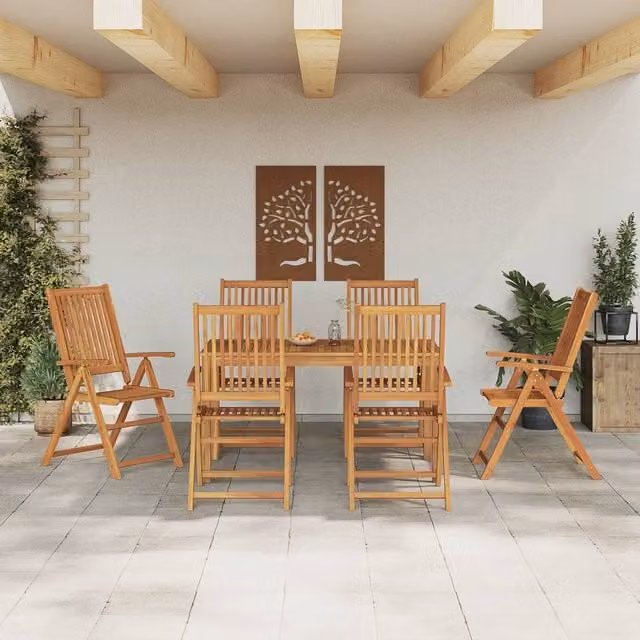 Berkfield Home 7 Piece Modern Acacia Wood Garden Dining Set in Brown – 1