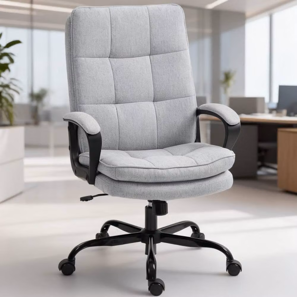 ERGOVEXA Double Padded Linen-Look Office Task Chair in Grey – 1