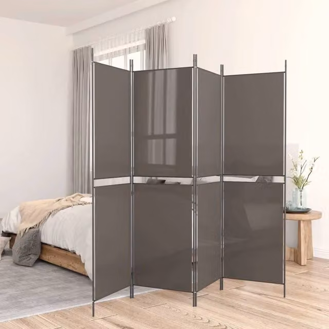Berkfield Home 4-Panel Room Divider in Anthracite and Black Fabric, H 200 cm x W 200 cm