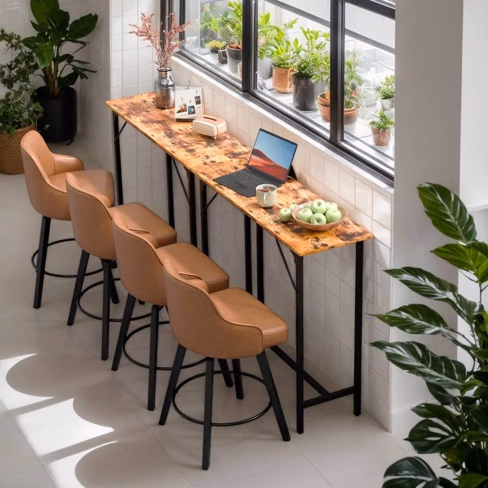 NESTLUNE Industrial Kitchen Bar Table and Breakfast Dining Table in Brown and Black, W: 100 cm, D: 39 cm, H: 15 cm – 4