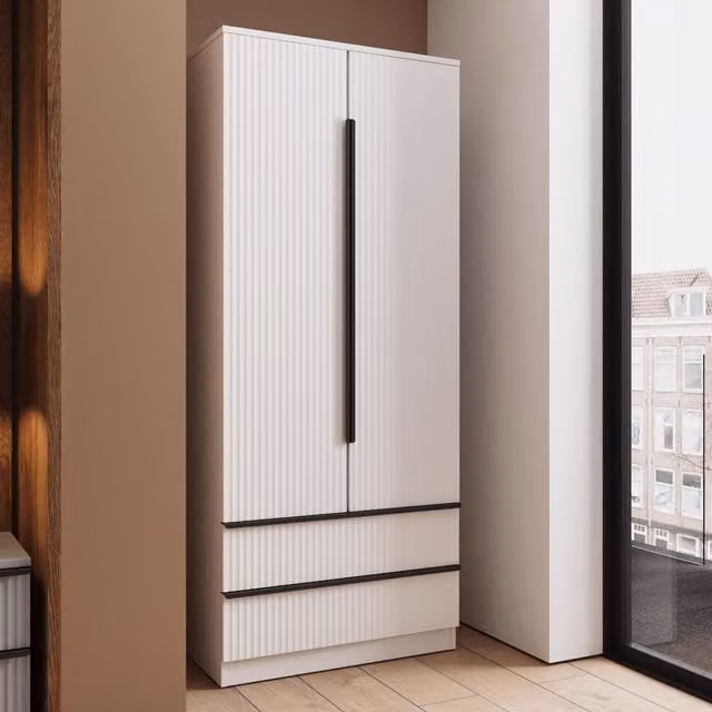 FWStyle Matt White 2 Door 2 Drawer Combination Wardrobe with Ripple Front