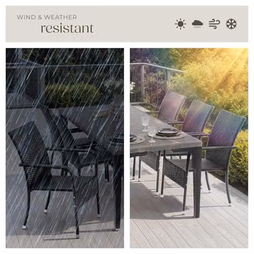 tectake Set of 8 Modern Polyrattan Garden Chairs with Steel Frame in Black and Grey, H 90.0 x W 58.0 x D 45.6 cm – 6